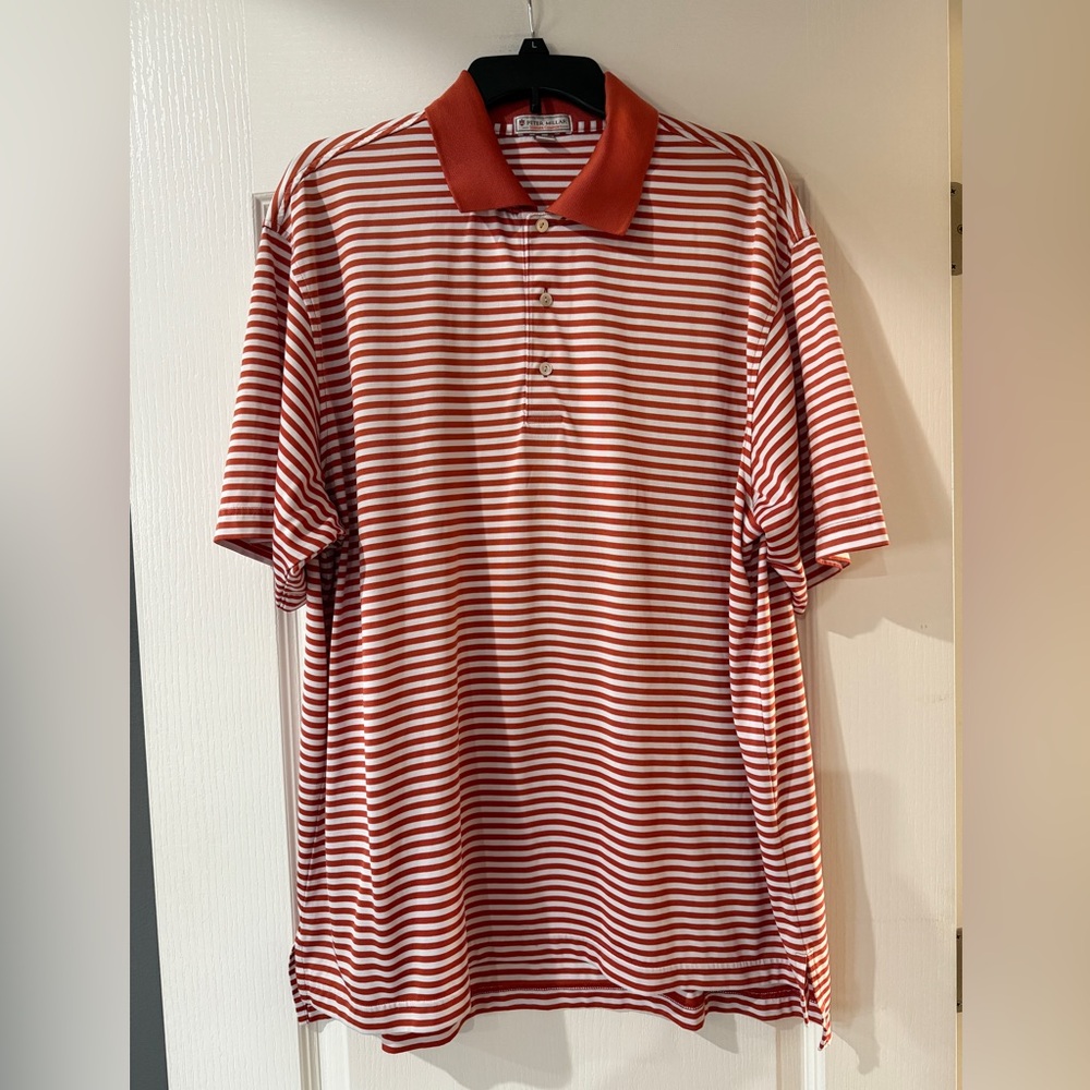 Peter Millar Summer Comfort Men's XL Orange White Performance Golf Polo‎